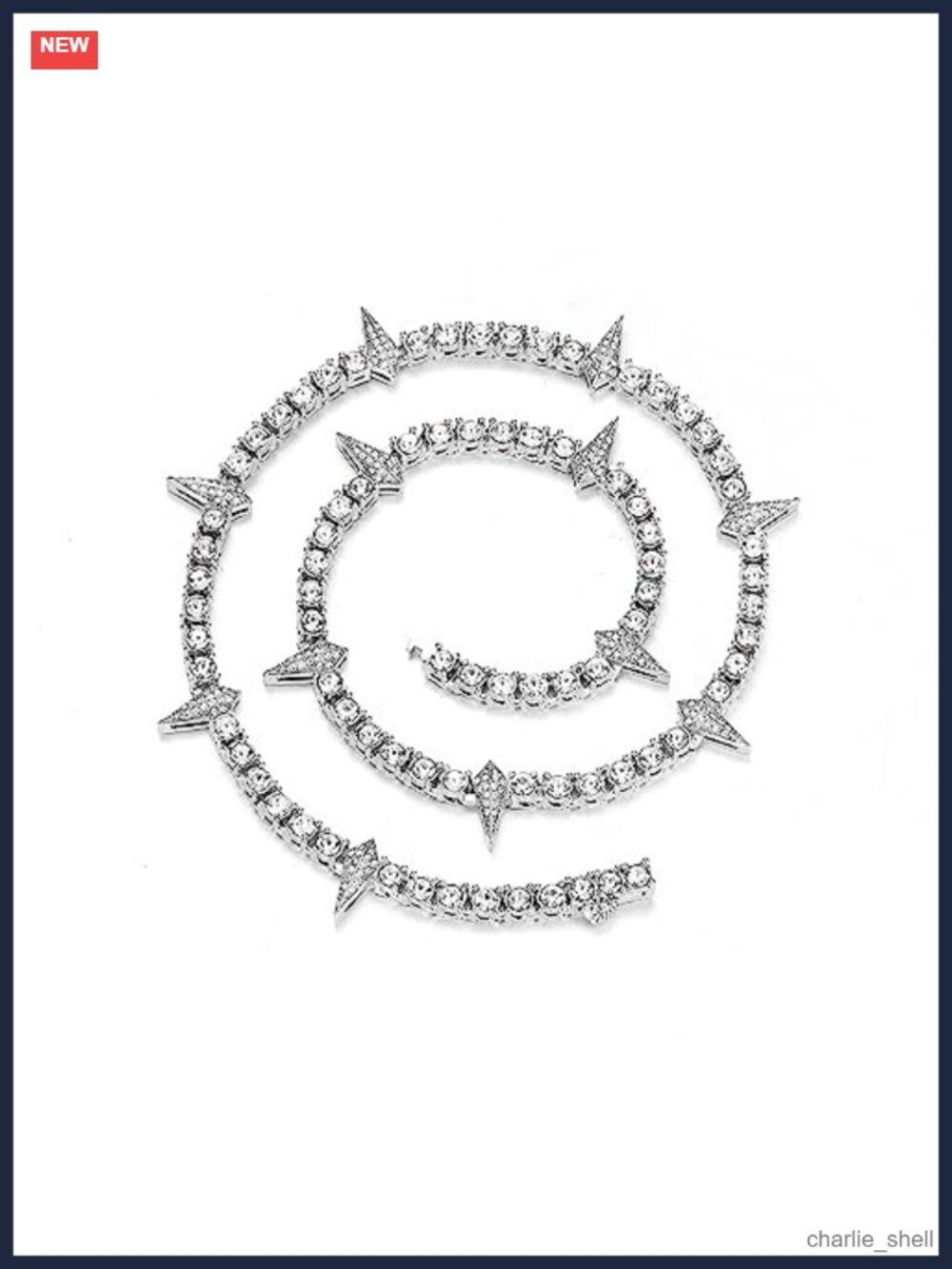 Spiked Iced Out Tennis Chain Necklace Alloy Zircon Hip Hop Costume Jewelry